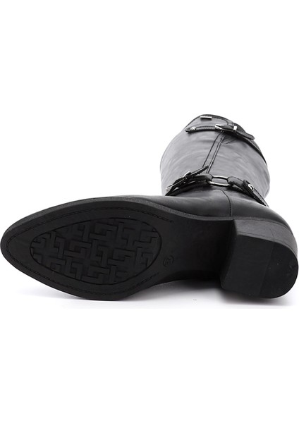 Kadın Siyah Fermuarlı Sivri Burun Kalın Topuklu Çizme indirimleri