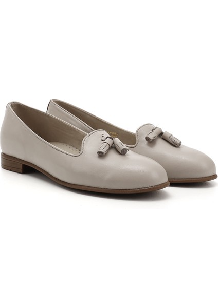 Kadın Antik Bej Hakiki Deri Püsküllü Babet modelleri