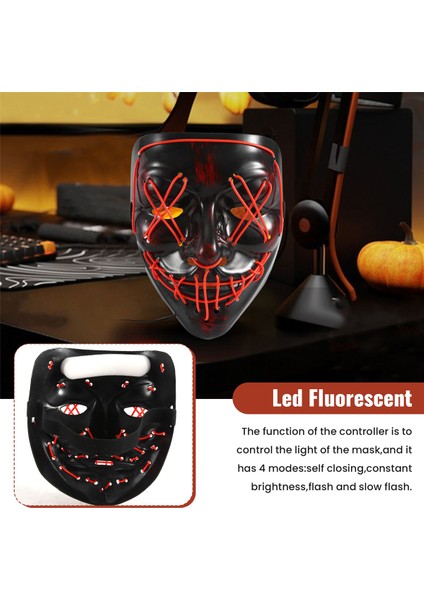 Cosplay Up Wire Berap Maske Kostümü Cadılar Bayramı Işık Korkunç LED Floresan Kırmızı (Yurt Dışından) fırsatları
