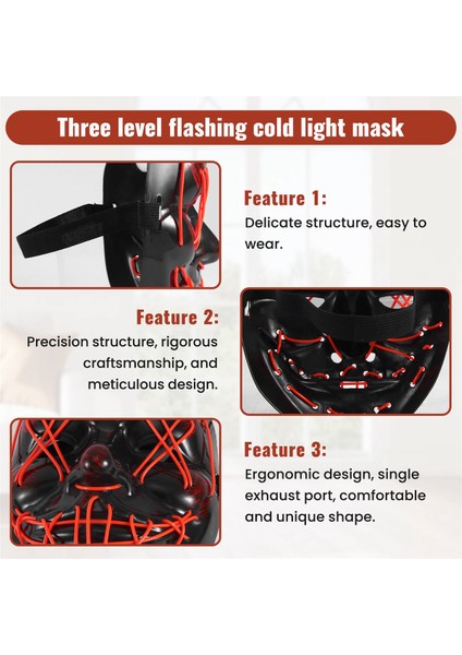 Cosplay Up Wire Berap Maske Kostümü Cadılar Bayramı Işık Korkunç LED Floresan Kırmızı (Yurt Dışından) indirimleri