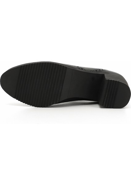 Kadın Siyah Bağcıklı Orta Kalın Topuklu Hakiki Deri Oxford Ayakkabı indirimleri