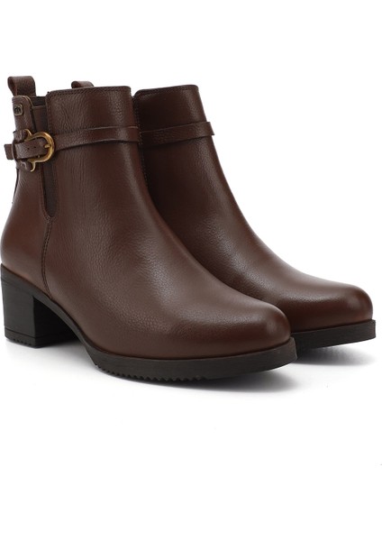 Kadın Kahve Fermuarlı Kalın Topuklu Hakiki Deri Bot modelleri