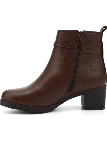Kadın Kahve Fermuarlı Kalın Topuklu Hakiki Deri Bot fırsatları
