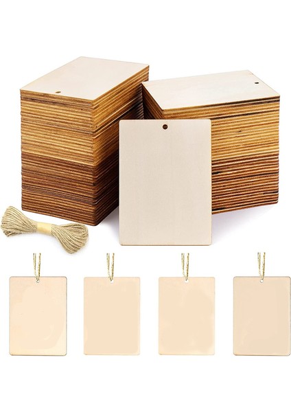45PCS Boş Ahşap Etiketler, Delikli El Sanatları ve 42.65 Ft Sicim Için 3,5 x 2.5 Inç, Noel Hediye Etiketleri Için (Yurt Dışından)
