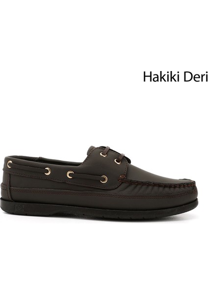Erkek Kahve Antik Bağcıklı Kauçuk Taban Hakiki Deri Ayakkabı