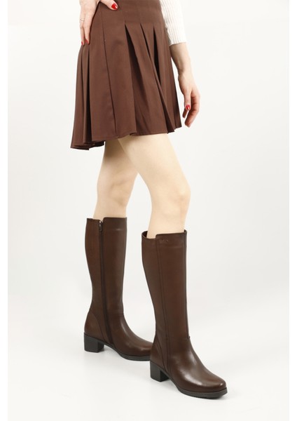 Kadın Kahve Antik Fermuarlı Kalın Topuklu Hakiki Deri Çizme fiyatları