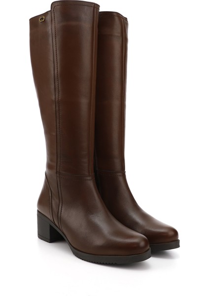 Kadın Kahve Antik Fermuarlı Kalın Topuklu Hakiki Deri Çizme modelleri