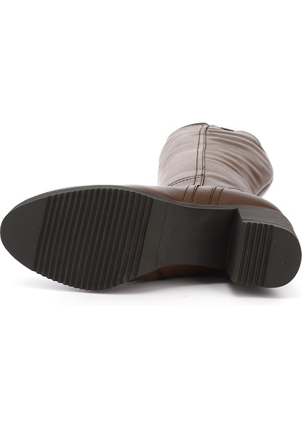 Kadın Kahve Antik Fermuarlı Kalın Topuklu Hakiki Deri Çizme indirimleri