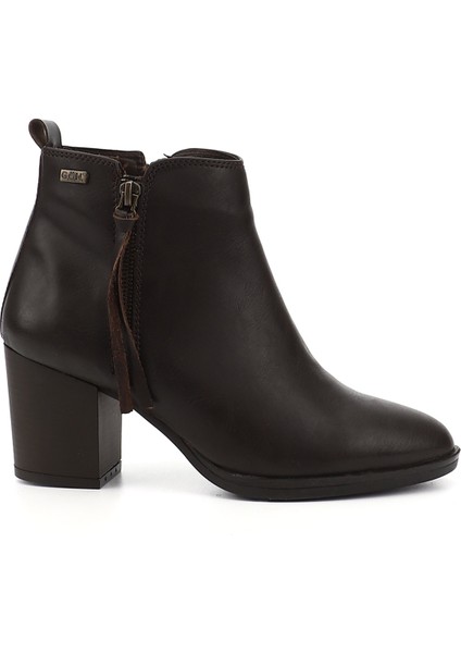 Kadın Kahve Fermuarlı Kalın Topuklu Bot