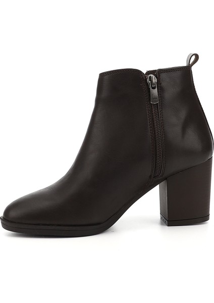 Kadın Kahve Fermuarlı Kalın Topuklu Bot modelleri
