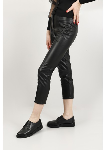 Kadın Siyah Bağcıklı Dolgu Taban Hakiki Deri Ayakkabı fiyatları