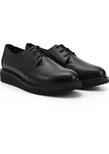 Kadın Siyah Bağcıklı Dolgu Taban Hakiki Deri Ayakkabı modelleri