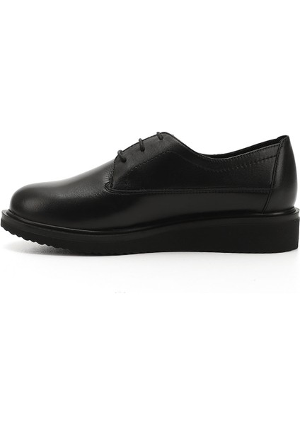 Kadın Siyah Bağcıklı Dolgu Taban Hakiki Deri Ayakkabı fırsatları