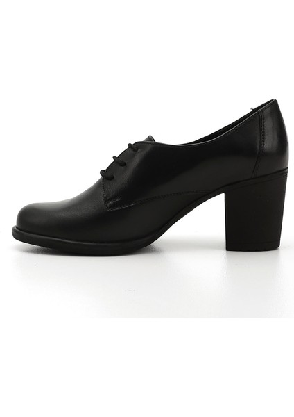 Kadın Siyah Bağcıklı Orta Kalın Topuklu Hakiki Deri Oxford Ayakkabı modelleri