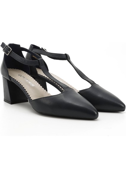 Kadın Antik Lacivert Bilekten Bağlı Orta Topuklu Hakiki Deri Ayakkabı modelleri