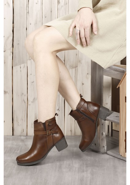 Gön Hakiki Deri Yuvarlak Burun Topuklu Fermuarlı Tokalı Kadın Günlük Bot 48491 fiyatları