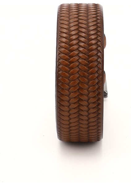 Erkek Taba Hakiki Deri 3,5 Cm Örgü Desenli Kemer fırsatları