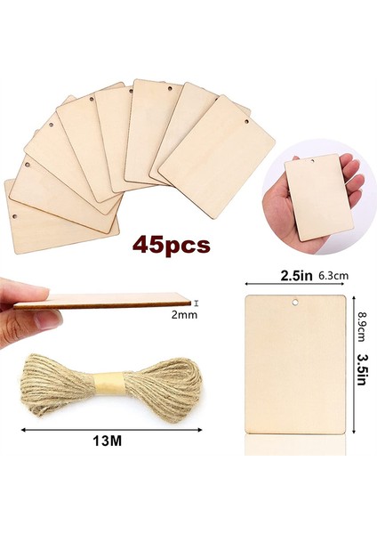 45PCS Boş Ahşap Etiketler, Delikli El Sanatları ve 42.65 Ft Sicim Için 3,5 x 2.5 Inç, Noel Hediye Etiketleri Için (Yurt Dışından) fiyatları