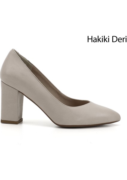 Gön Hakiki Deri Sivri Burun Yüksek Kalın Topuklu Kadın Ayakkabı 24171