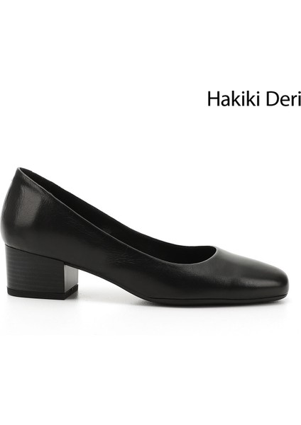 Gön Hakiki Deri Yuvarlak Burun Kısa Kalın Topuklu Kadın Ayakkabı 24100