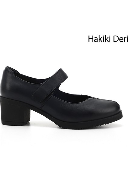 Kadın Antik Lacivert Kalın Topuklu Mary Jane Hakiki Deri Ayakkabı