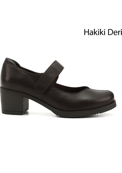 Kadın Kahve Antik Kalın Topuklu Mary Jane Hakiki Deri Ayakkabı