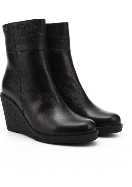 Kadın Siyah Floter Fermuarlı Dolgu Topuklu Hakiki Deri Bot modelleri