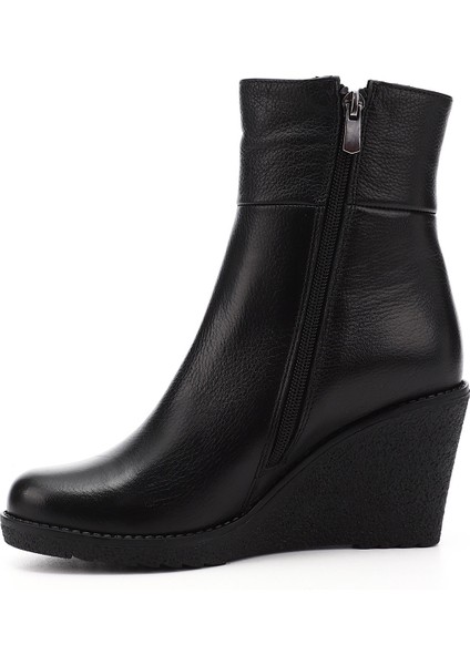 Kadın Siyah Floter Fermuarlı Dolgu Topuklu Hakiki Deri Bot fırsatları