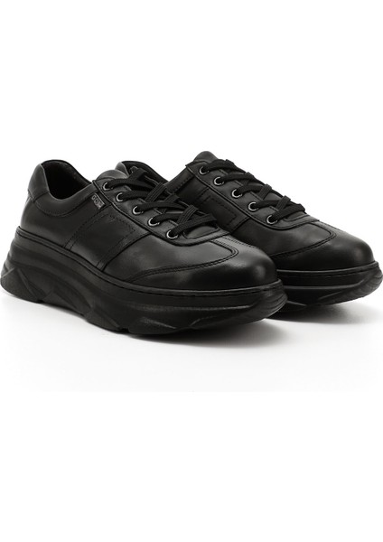 Kadın Siyah Dolgu Taban Bağcıklı Hakiki Deri Sneaker modelleri