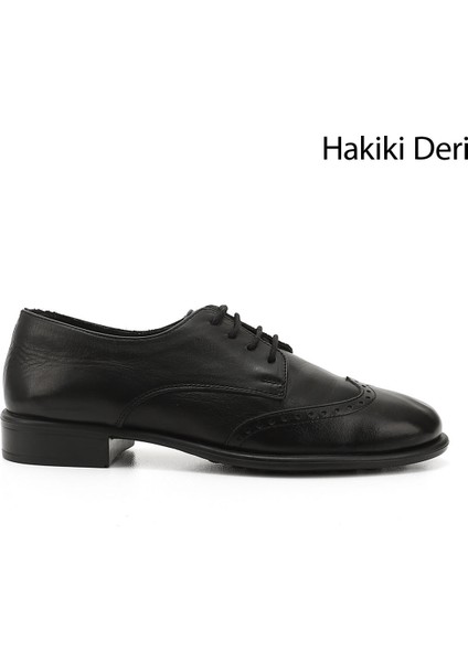 Gön Hakiki Deri Yuvarlak Bağcıklı Zımbalı Kadın Ayakkabı 24194