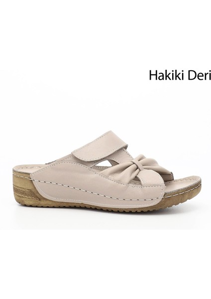 Hakiki Deri Dolgu Taban Kadın Terlik 42350