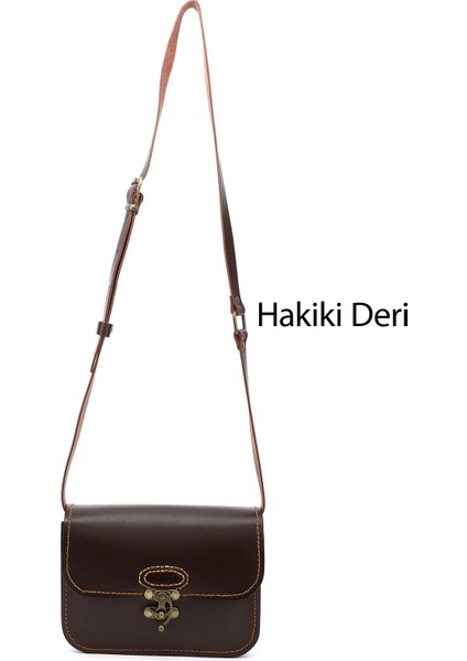 Kadın Kahve Antik Vaketa Hakiki Deri Omuz ve Postacı Çantası