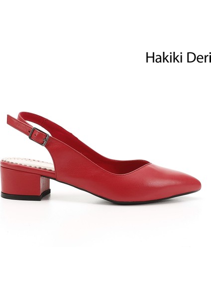 Gön Hakiki Deri Sivri Burun Kısa Kalın Topuklu Kadın Yazlık Ayakkabı 24173