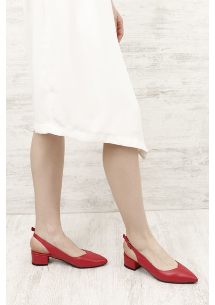 Gön Hakiki Deri Sivri Burun Kısa Kalın Topuklu Kadın Yazlık Ayakkabı 24173 fiyatları