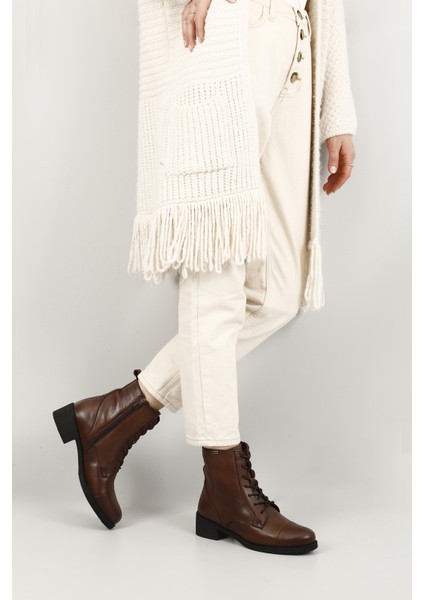 Kadın Kahve Fermuarlı Kauçuk Taban Hakiki Deri Postal Bot fiyatları