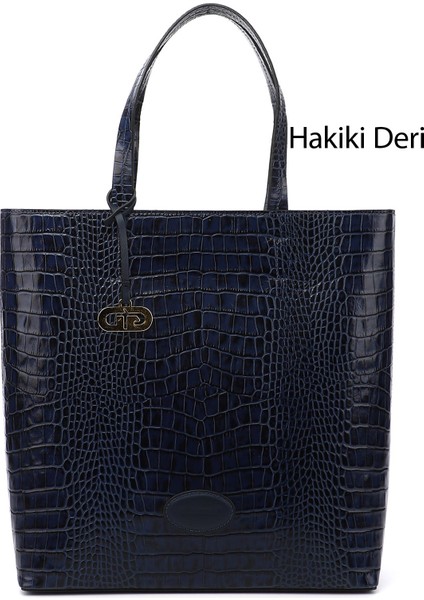 Kadın Lacivert Hakiki Deri El ve Omuz Çantası