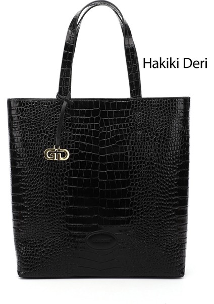 Kadın Siyah Hakiki Deri El ve Omuz Çantası