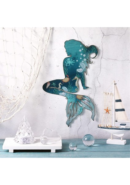 Metal Denizkızı Duvar Sanatı Rustik Asma Denizkızı Dekor Mavi Metal Denizkızı Dekorasyonları Zarif Denizkızı Heykel 25CM (Yurt Dışından) modelleri