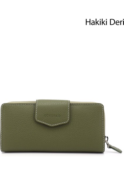 Kadın Yeşil - Kahve Yatay Hakiki Deri Cüzdan