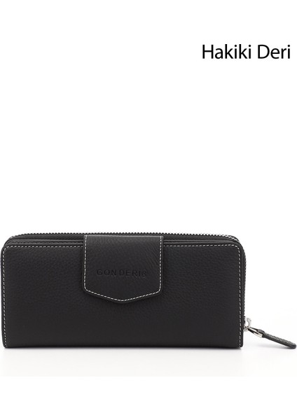 Siyah Gön Hakiki Deri Kadın Cüzdan 06909