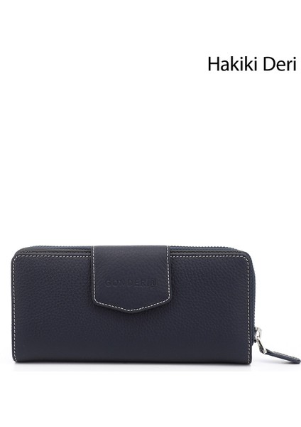 Lacivert Gön Hakiki Deri Kadın Cüzdan 06909