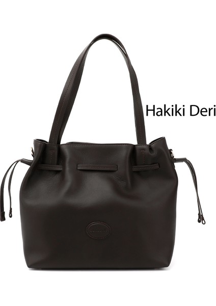 Kadın Kahverengi Hakiki Deri El ve Omuz Çantası