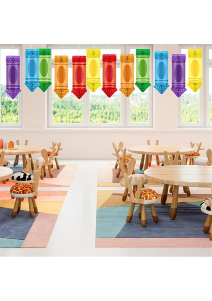 12 Adet Okula Geri Dönen Partiye Geri Dönme Mum Boya Sınıfı Tavan Dekor Kağıdı Kağıt Fenerler Asılı Petek Gökkuşağı Balonları (Yurt Dışından) indirimleri