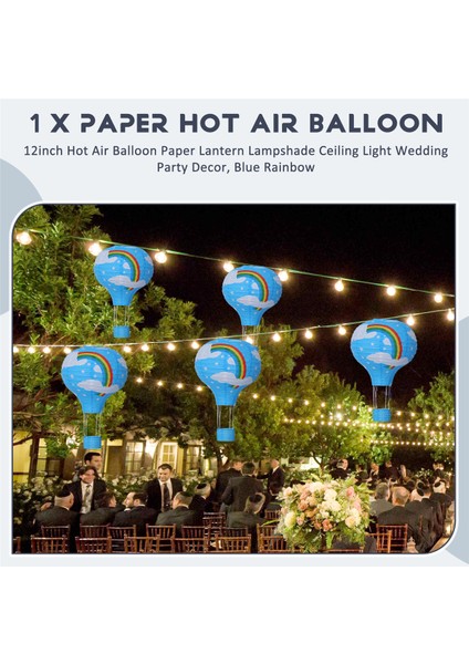 12 Inç Sıcak Hava Balon Kağıt Fener Abajur Tavan Işık Düğün Dekor, Mavi Gökkuşağı (Yurt Dışından) fırsatları