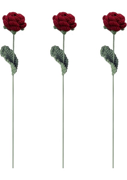 Tığ Işi Çiçekler Buket El Yapımı Örme Kırmızı Gül Çiçek Yapay-Pake Çiçek Düğün Ev Dekorasyon (Yurt Dışından)