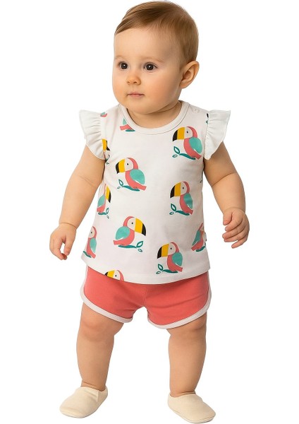 Kız Bebek Papağan Baskılı Şortlu Takım
