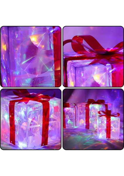 Noel Işık Hediye Kutusu LED Işık Noel Kutusu Dekorasyonları Noel Ağacı Ev Çim Dekorasyonları A (Yurt Dışından)