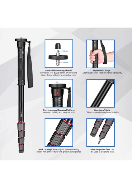E222 Kamera Monopod Alüminyum Fotoğraf Baltası Çubuk Canon Sony Kamera Video Kamera Montaj Adaptörü Için Hafif (Yurt Dışından) fırsatları