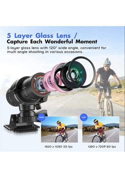 F9 1080P Spor Kamera Kamera Su Geçirmez Mini Açık Bisiklet Motosiklet Kask Hd Action Camera Dv Araba Video Kaydedici (Yurt Dışından) modelleri