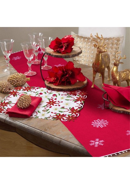 Placemats Seti 6 Işlemeli Noel Poinsettia &amp; Holly Design, 11X17 Inç Noel Masa Dekoru (Yurt Dışından)